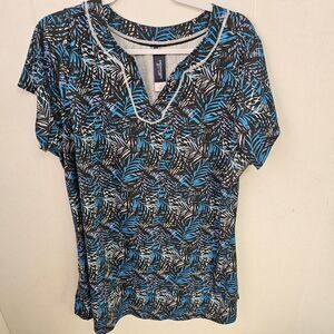 Swimsuits For All Plus Sz 18 Swim Tunic Cover-up Vneck Blue Black Floral T0389